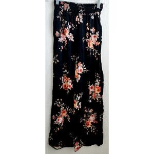 M. Fasis Black Orange Floral Print Wide Leg Palazzo Pants Medium Lightweight
